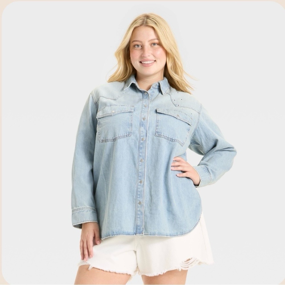 NWT Universal Thread Long Sleeve Denim Jean Jacket- Light Wash XL